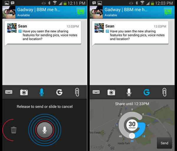 BBM : partage de localisation