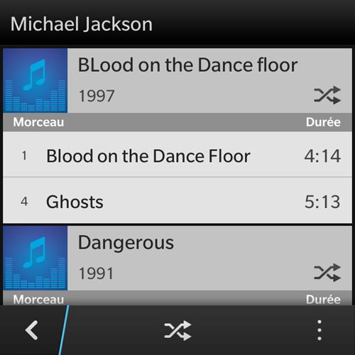 BlackBerry Q10 : lecteur musical