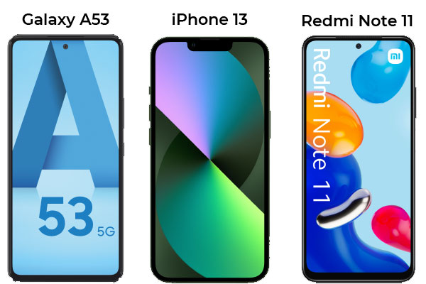 Les trois smartphones les plus populaires en juillet 2022 : Galaxy A53, Xiaomi Redmi Note 11 et iPhone 13