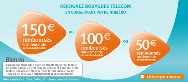 Bouygues Telecom rembourse jusqu'à 150 euros sur les forfaits mobiles