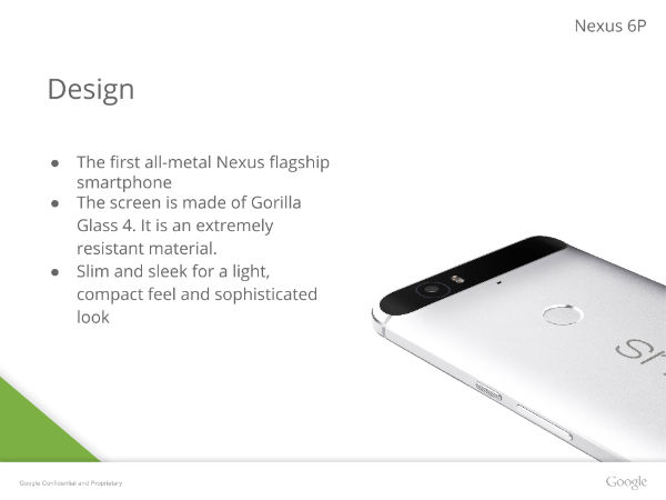 Google Nexus 6P : une présentation en fuite nous dévoile tout ce qu'il faut savoir à son sujet