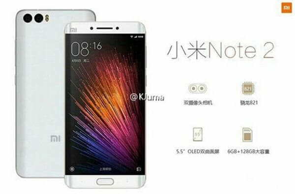 Xiaomi laisse échapper les caractéristiques principales du Mi Note 2