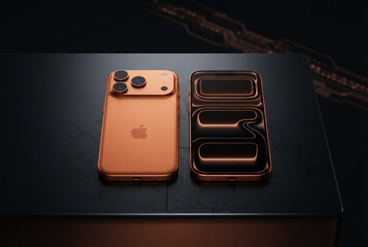Smartphone Le 17 pro posé sur un fond technologique sombre.