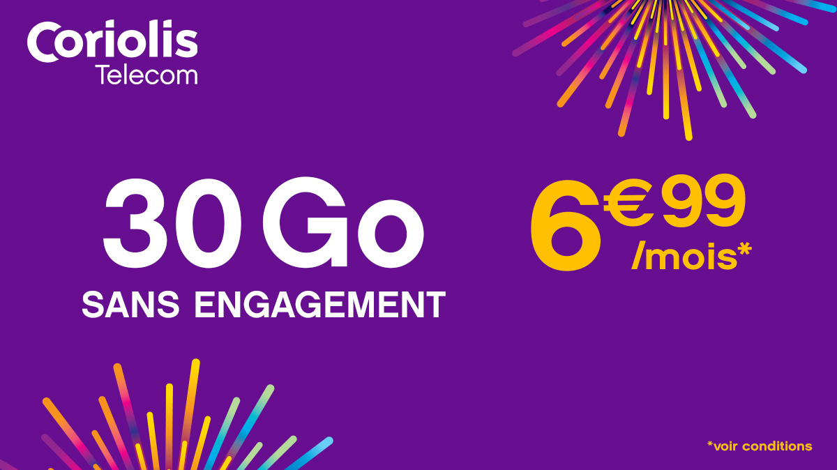 Ce forfait mobile 30Go est à seulement 6,99 € sans engagement et pas seulement la première année, profitez en !
