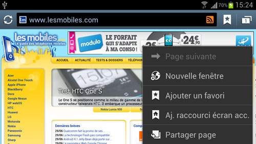 Test Samsung Galaxy S3 : navigateur Web