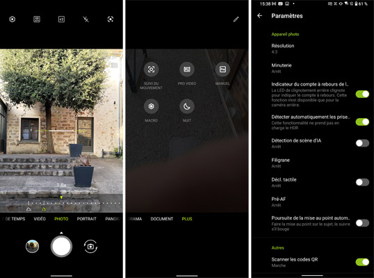 Interface caméra de l'Asus ROG Phone 5s Pro