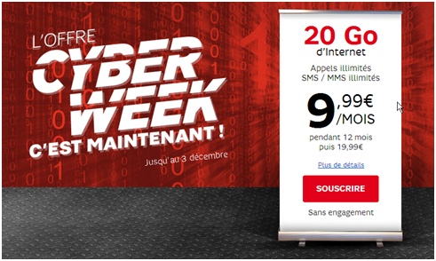 SFR lance l'offre Cyber Week avec le forfait illimité 20 Go à 9,99 euros
