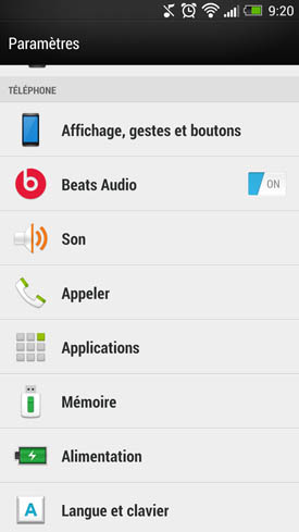 HTC One : paramètres