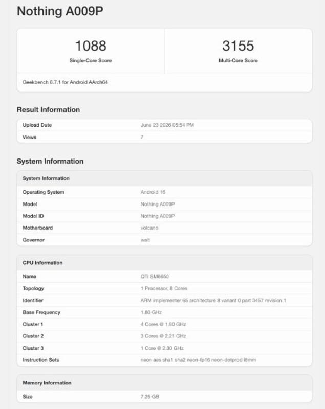 Nothing Phone (4b) geekbench