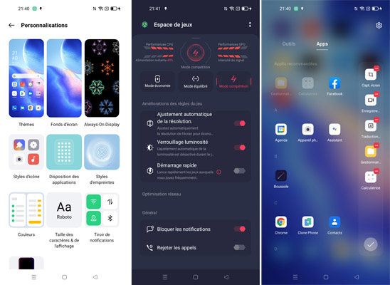 Suite interface Oppo Find X3 Lite