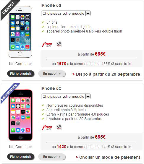 Free Mobile propose les iPhone 5C et 5S