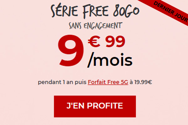 Forfait Free Mobile : Dernier jour pour saisir la Série Limitée 80Go à 9.99€
