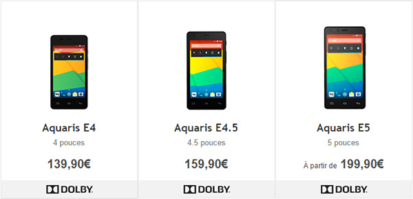 bq Aquaris E4, E4.5 et E5