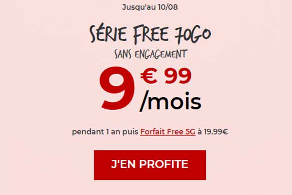 La série Free 70Go à moins de 10€ de Free Mobile expire ce soir à minuit !