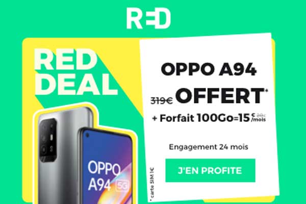 Nouveau RED DEAL : Le Smartphone Oppo A94 5G offert avec le forfait RED 100Go 