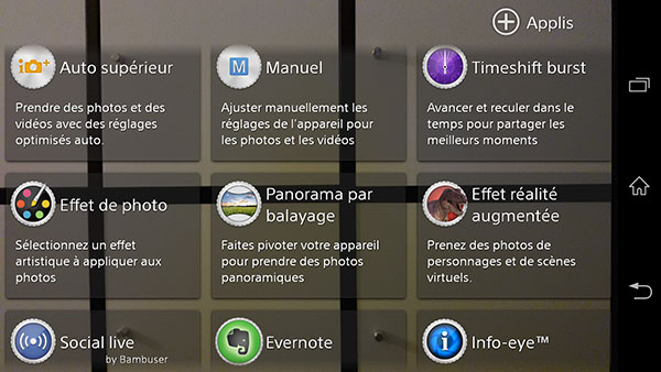 Sony Xperia Z1 : interface photo