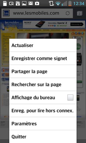 LG Optimus L5 II : navigateur Web