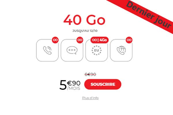 Le meilleur forfait illimité du moment avec 40Go à 5.90€ par mois à saisir avant minuit !