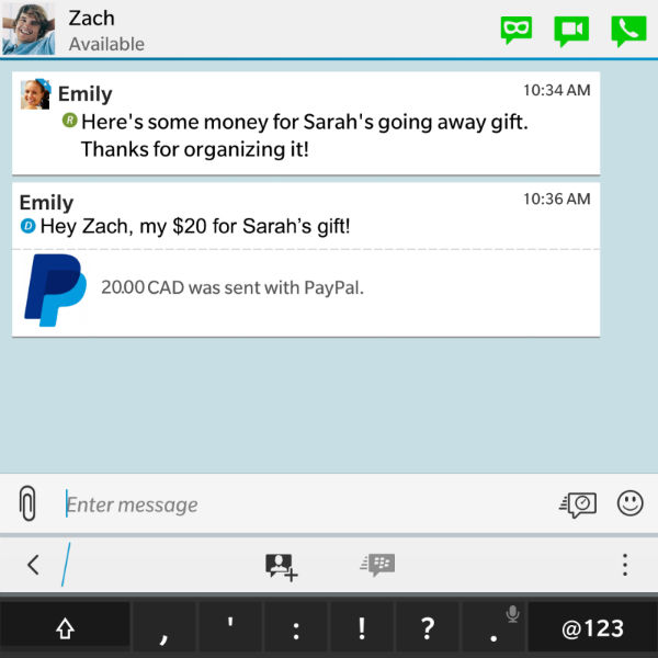 BBM se met à jour et permet désormais le transfert d'argent via Paypal