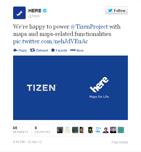 Here Maps annonce développer une application pour Tizen