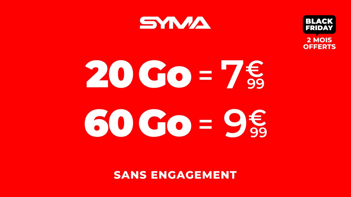 Opération Black Friday chez Syma Mobile : des promos de folie avec 2 mois de forfait mobile offerts !