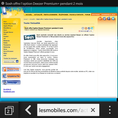 BlackBerry Q5 : navigateur Web