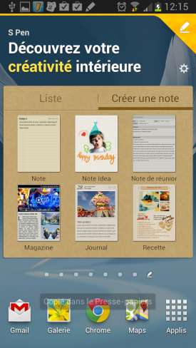 Samsung Galaxy Note 2 : Application contextuelle
