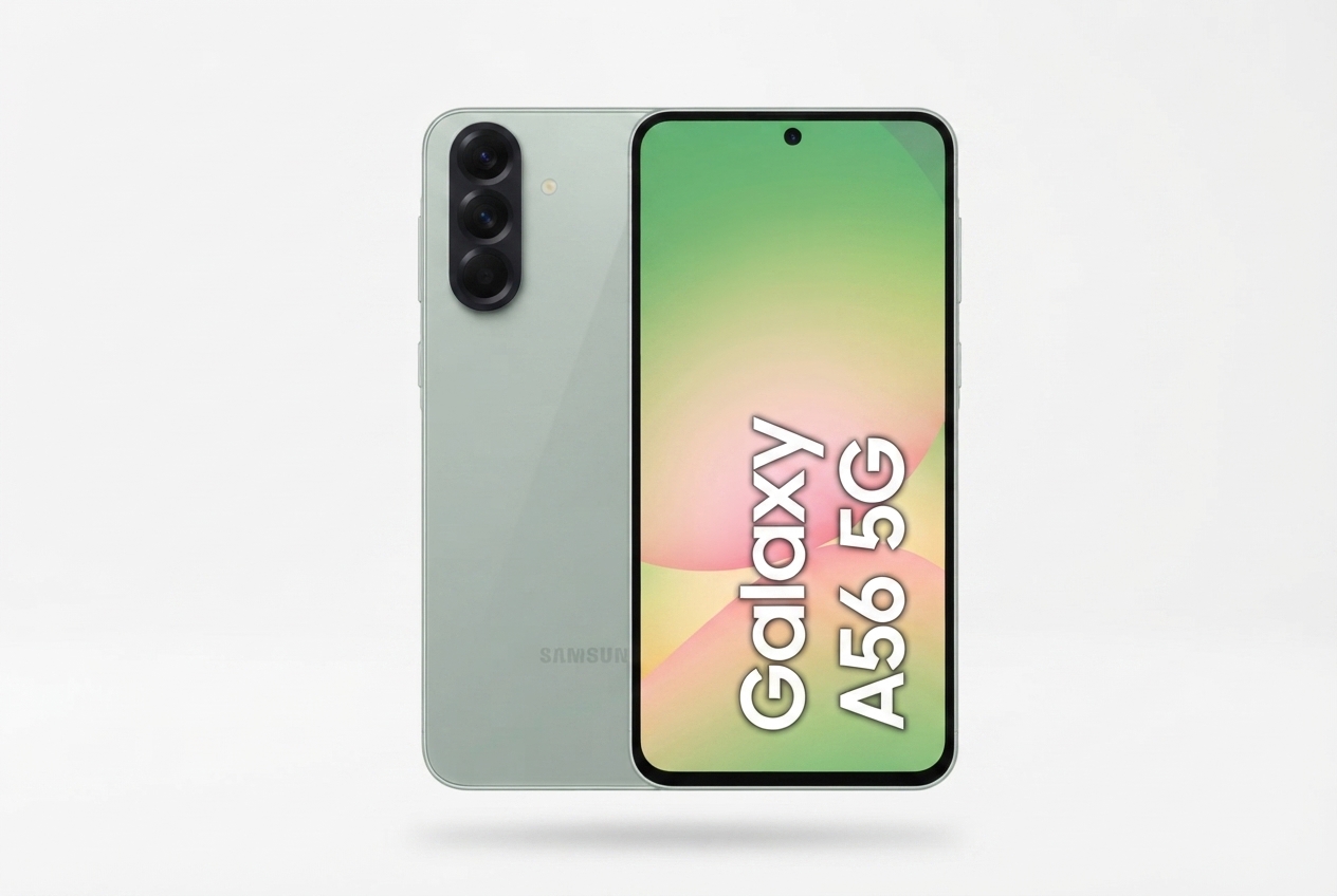 Smartphone posé sur un fond blanc uni.
