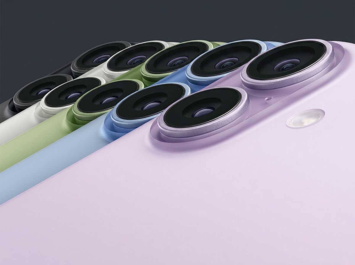 Alignement de smartphones de différentes couleurs montrant les objectifs de leurs appareils photo arrière.