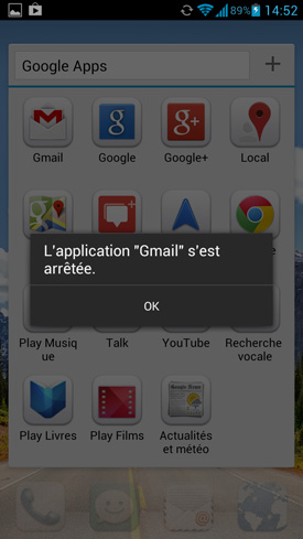 Huawei Ascend P2 : bug Gmail