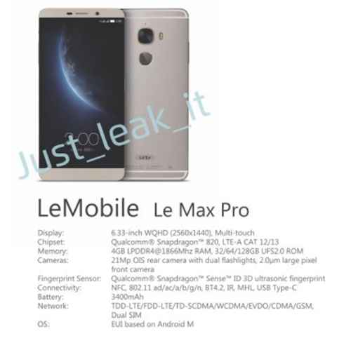 LeTV LeMax Pro : la fiche technique se précise