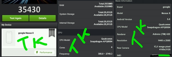 Google Nexus X : AnTuTu confirme la plupart de ses caractéristiques techniques