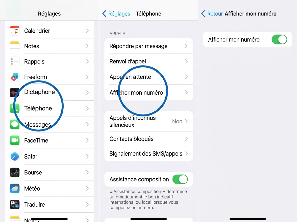 « Afficher mon numéro » sur iOS