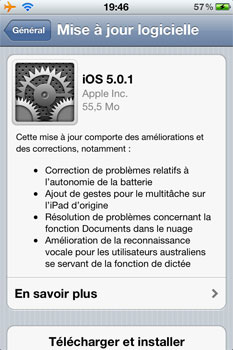 apple iOS 5.0.1 mise à jour bugs d'autonomie