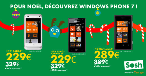 Sosh : Orange rembourse 100 € sur les Samsung Omnia W, Nokia Lumia 800 et HTC Radar