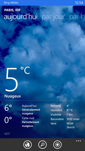 Nokia Lumia 1520 : Bing Météo