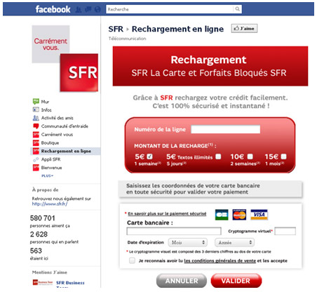 SFR La Carte rechargeable depuis Facebook