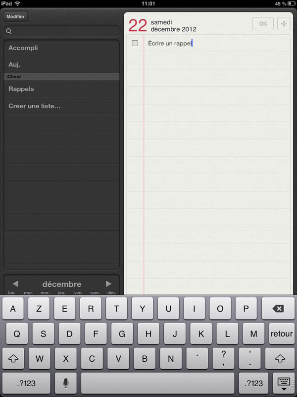 Apple iPad Mini : calendrier