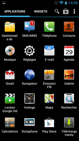 Wiko Cink Peax : menu applications