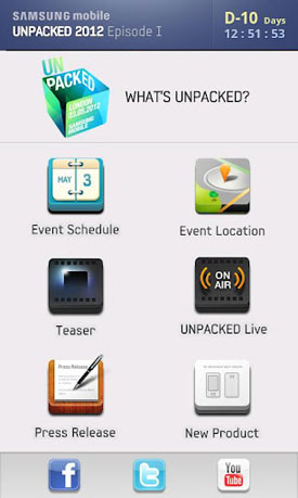 Samsung Galaxy S3 application Samsung Mobile UNPACKED 2012