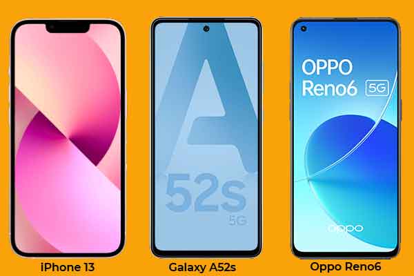 Les Smartphones les plus populaires du moment : Apple iPhone 13, Samsung Galaxy A52s et Oppo Reno6