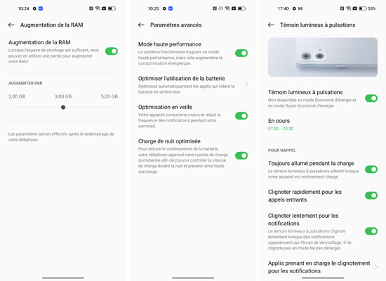 Paramètres avancés Oppo Reno7
