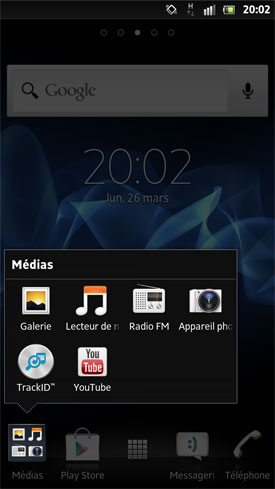 Sony Xperia S : menu médias
