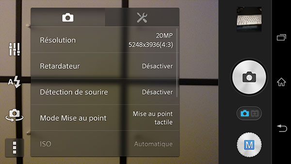 Sony Xperia Z1 : interface photo