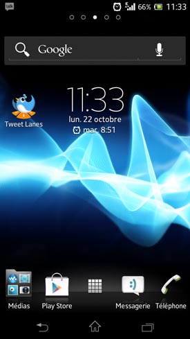 Sony Xperia T : écran accueil (homescreen)
