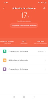 Xiaomi Mi 8 utilisation de la batterie