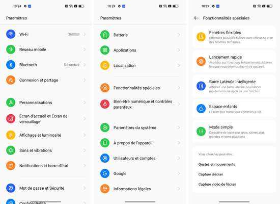 Paramètres Oppo Reno7